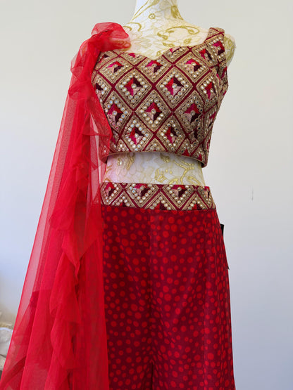 Red & Gold Embroidered pants Set