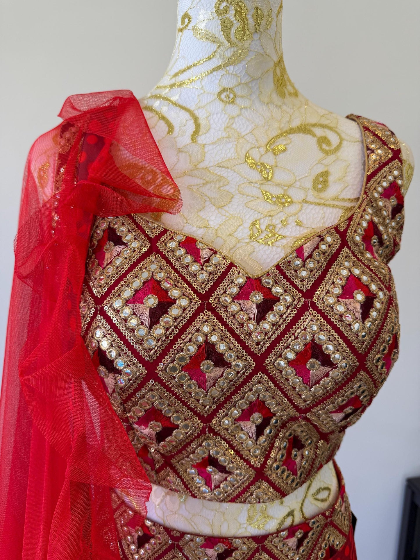 Red & Gold Embroidered pants Set