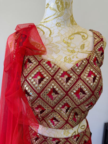 Red & Gold Embroidered pants Set