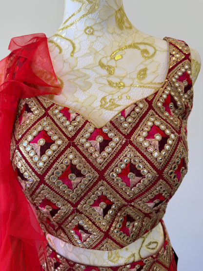 Red & Gold Embroidered pants Set