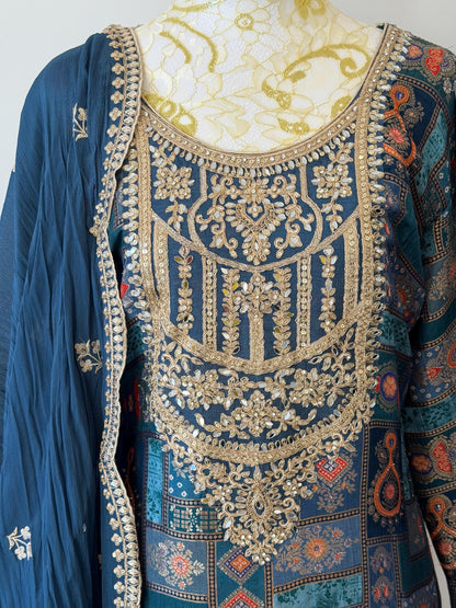 Royal Blue Brocade Kurta Set | Gold Embroidered Dupatta, Indian Wedding Outfit