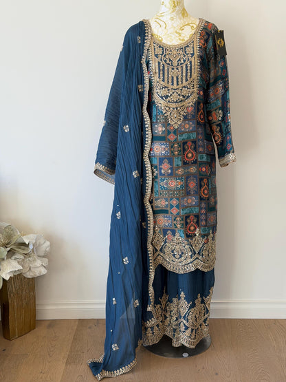 Royal Blue Brocade Kurta Set | Gold Embroidered Dupatta, Indian Wedding Outfit