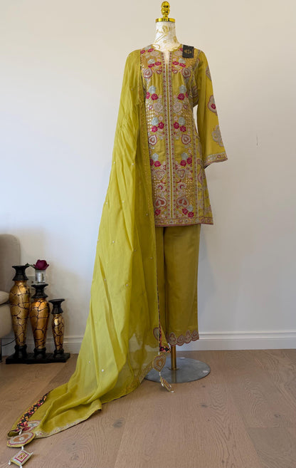 Olive Green Embroidered Salwar Suit Set