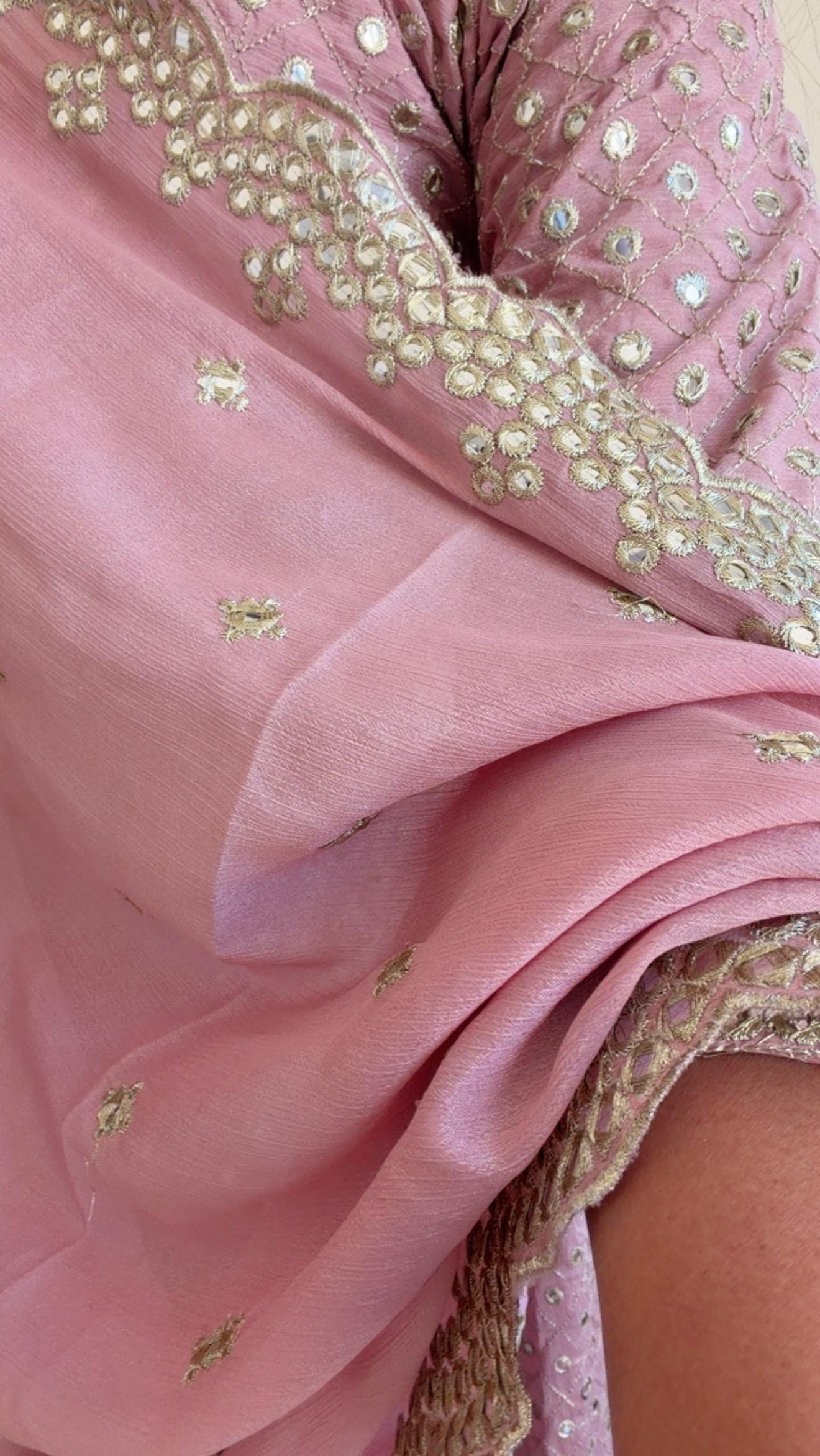 Elegant Dusty Rose Embroidered Sharara Suit