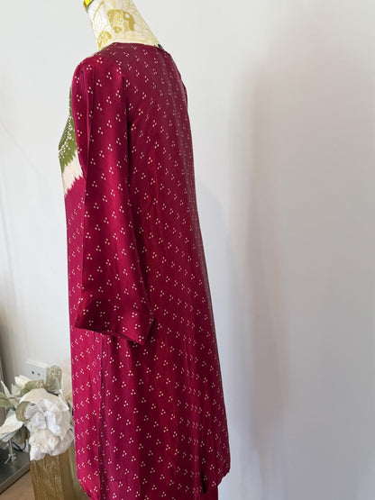 Maroon Gajji Silk Kurti Palazzo Set | Golden Polka Dot Indian Suit