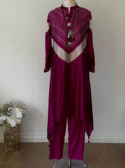 Wine Gajji Silk Kurti cord set