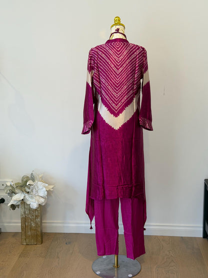 Wine Gajji Silk Kurti cord set