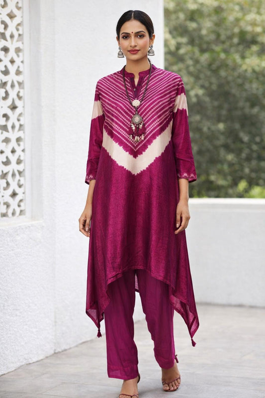 Wine Gajji Silk Kurti cord set