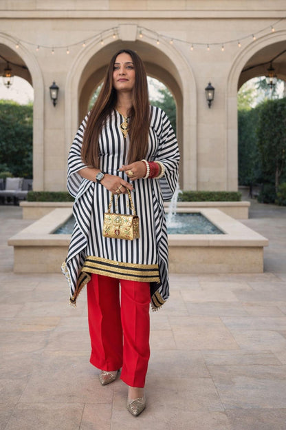 Striped Kaftan Kurti with Red Pants