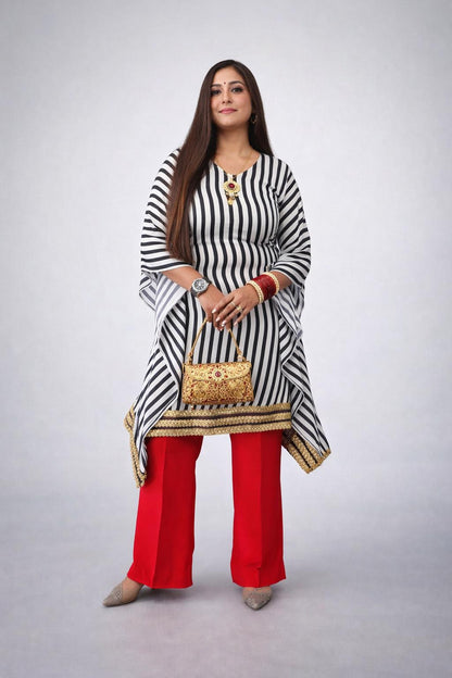 Striped Kaftan Kurti with Red Pants