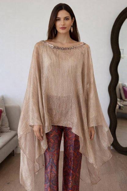 Champagne Gold Pleated  Kaftan brocade pants