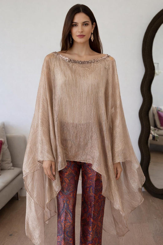 Champagne Gold Pleated  Kaftan brocade pants