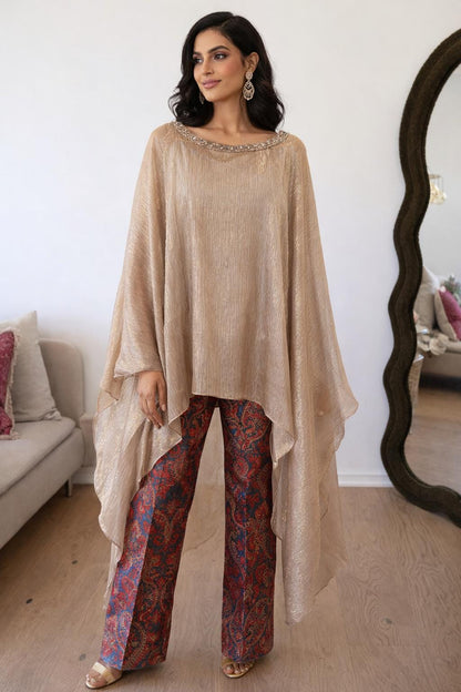 Champagne Gold Pleated  Kaftan brocade pants