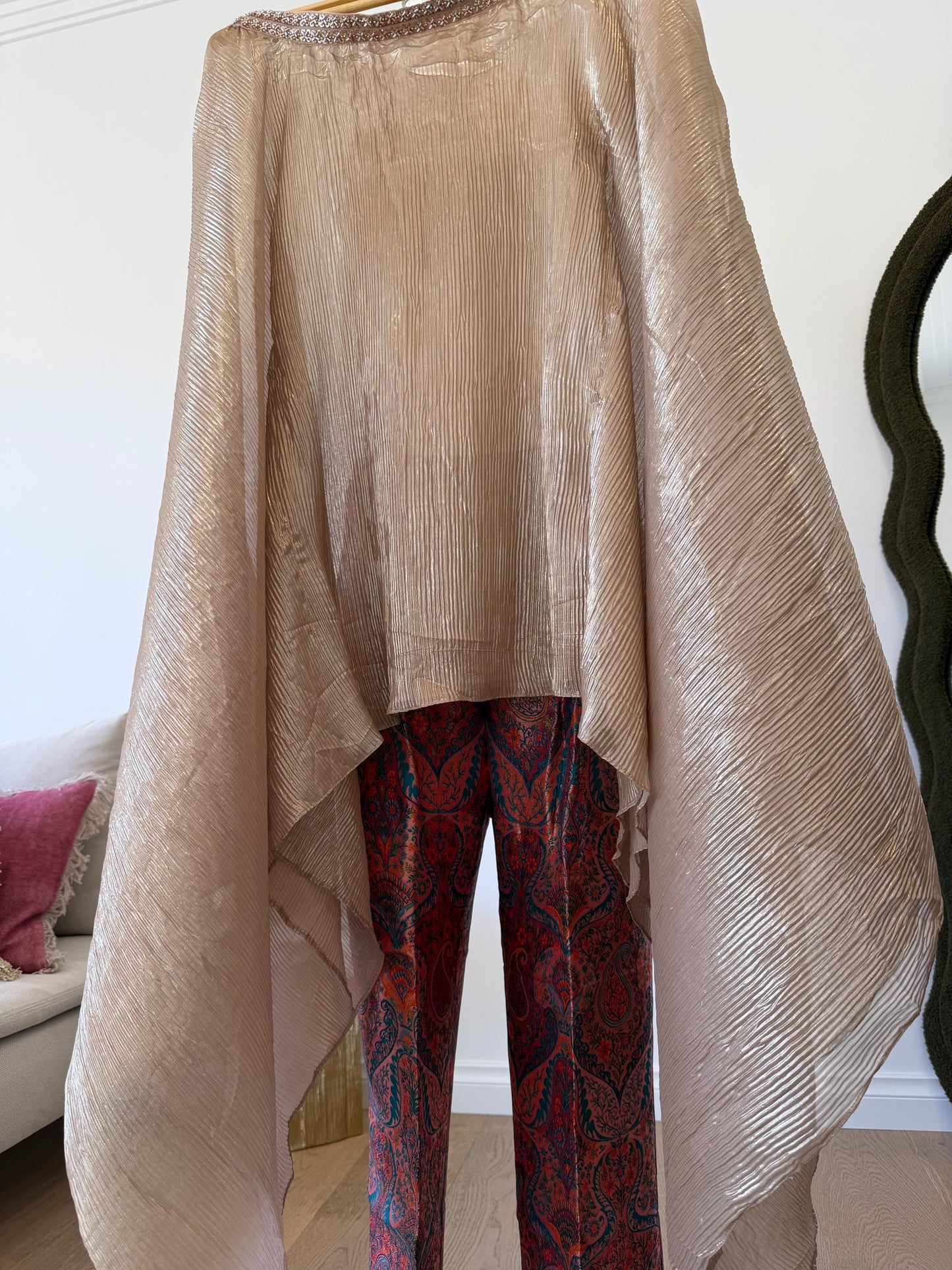 Champagne Gold Pleated  Kaftan brocade pants