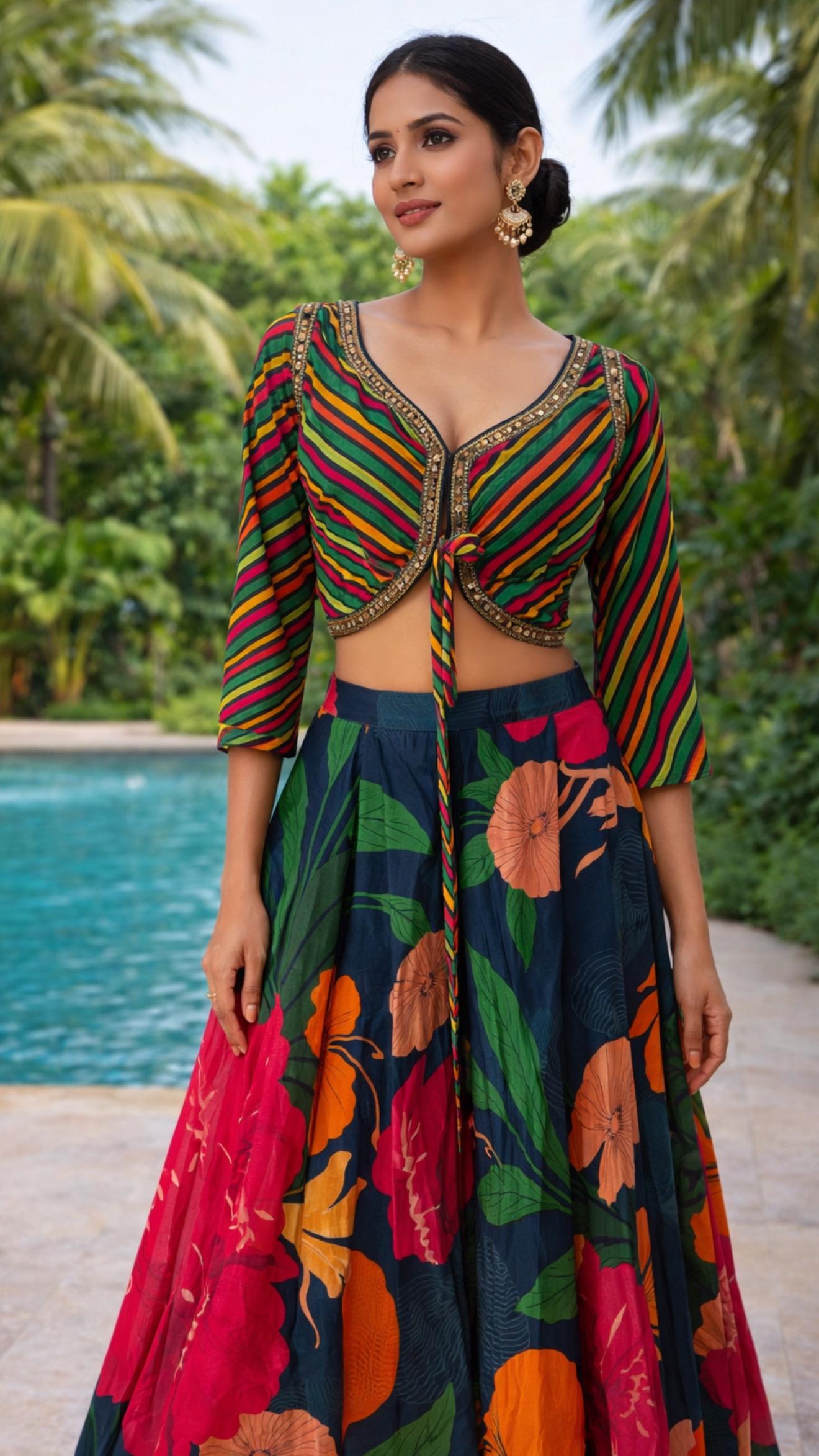 Indo Western Floral Crepe printed Set