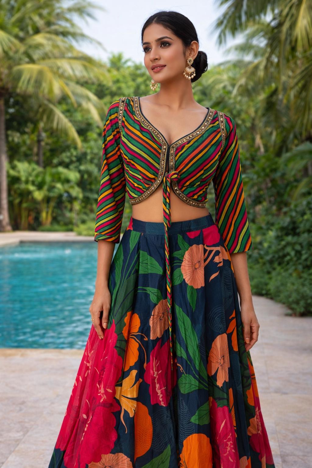 Indo Western Floral Crepe printed Set