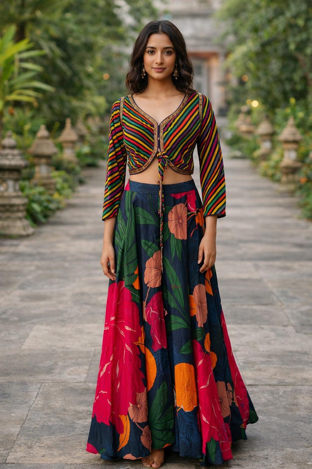 Indo Western Floral Crepe printed Set