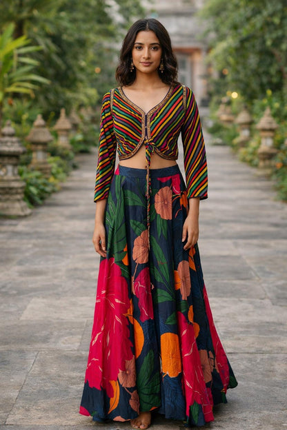 Indo Western Floral Crepe printed Set