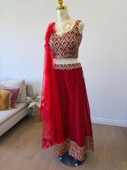 Red & Gold Embroidered pants Set
