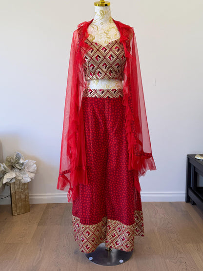 Red & Gold Embroidered pants Set
