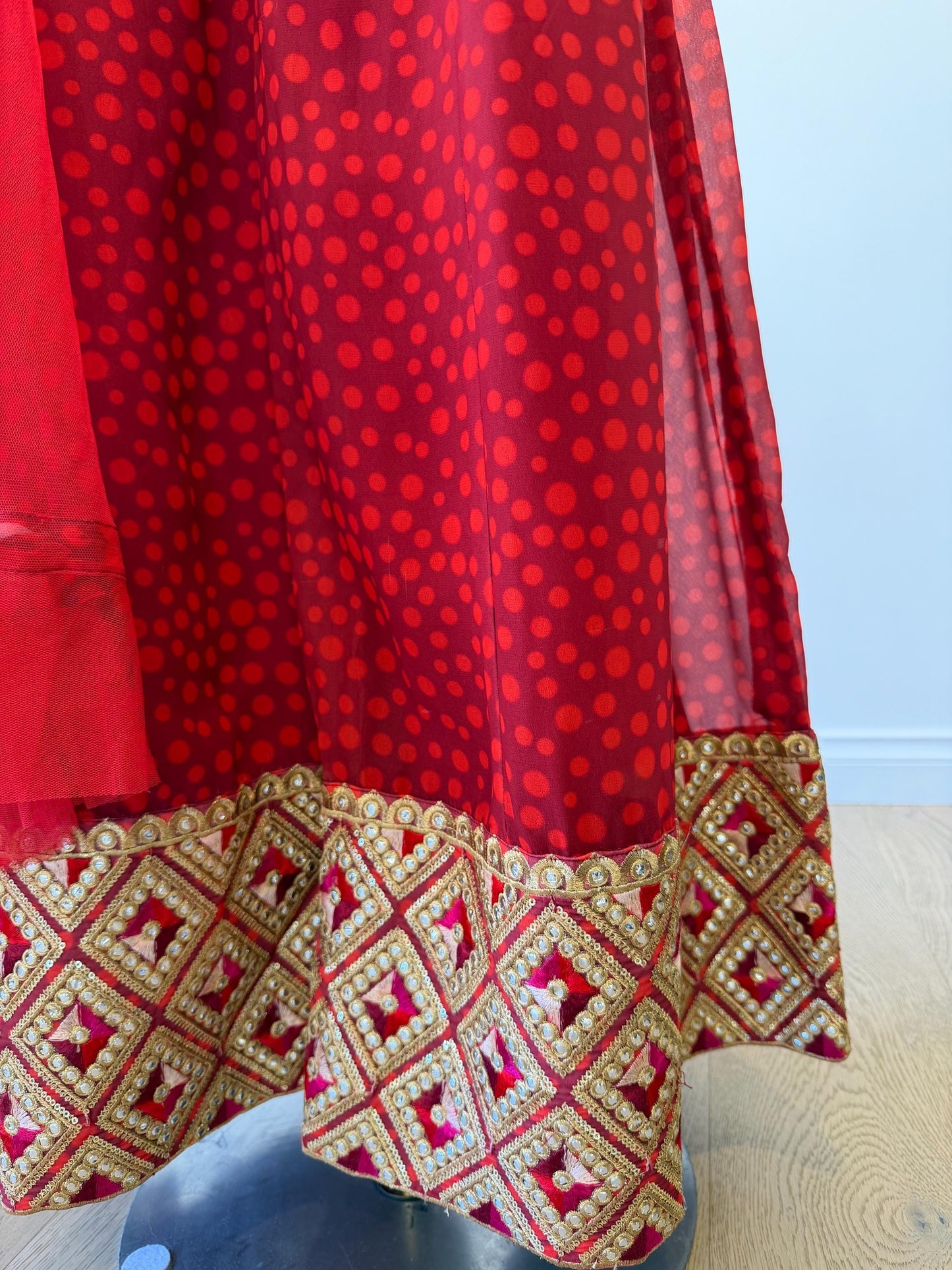 Red & Gold Embroidered pants Set