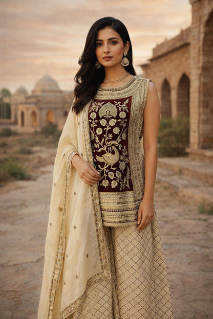 Ivory & Wine Indo-Western Fusion Outfit