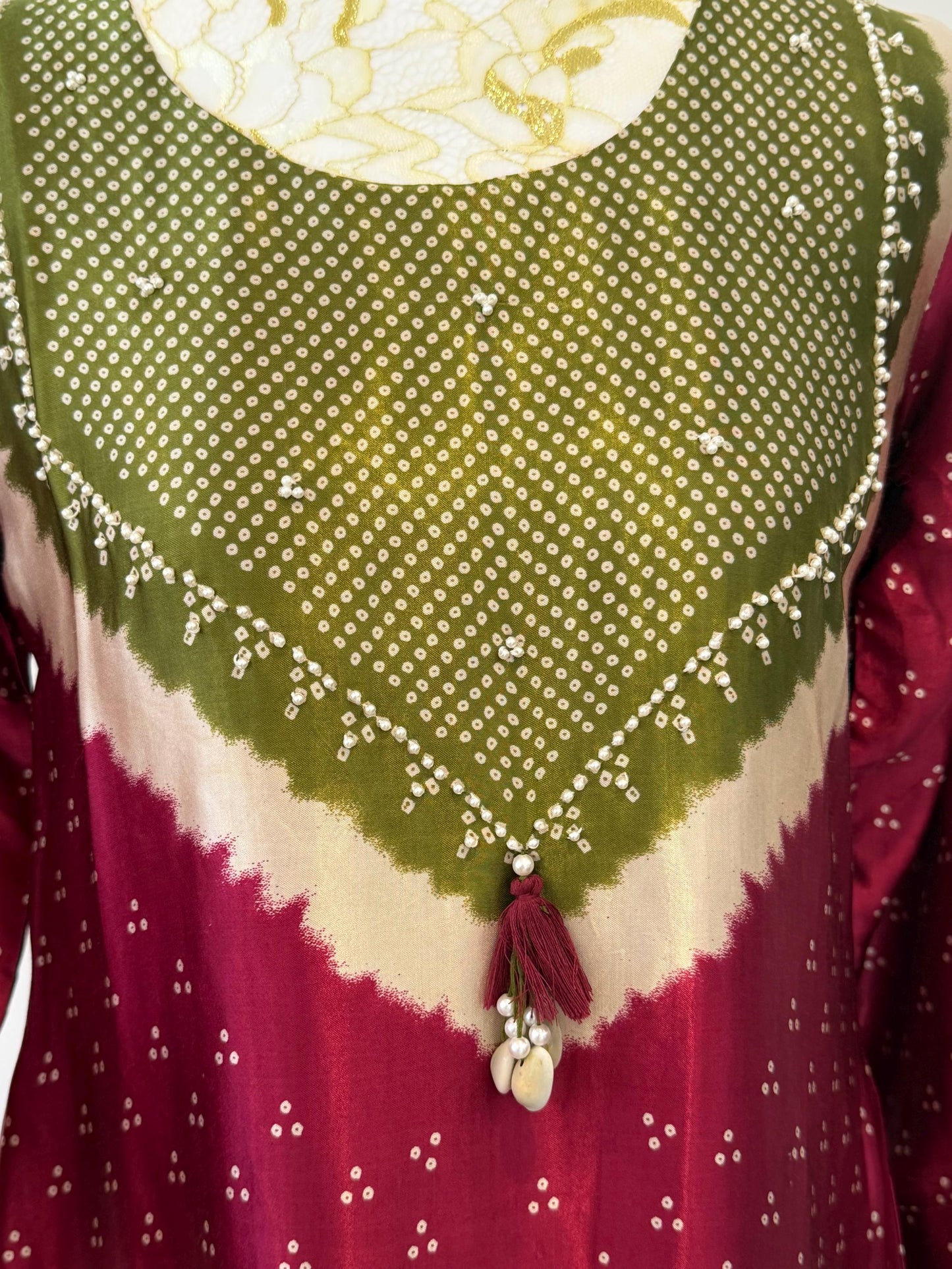 Maroon Gajji Silk Kurti Palazzo Set | Golden Polka Dot Indian Suit