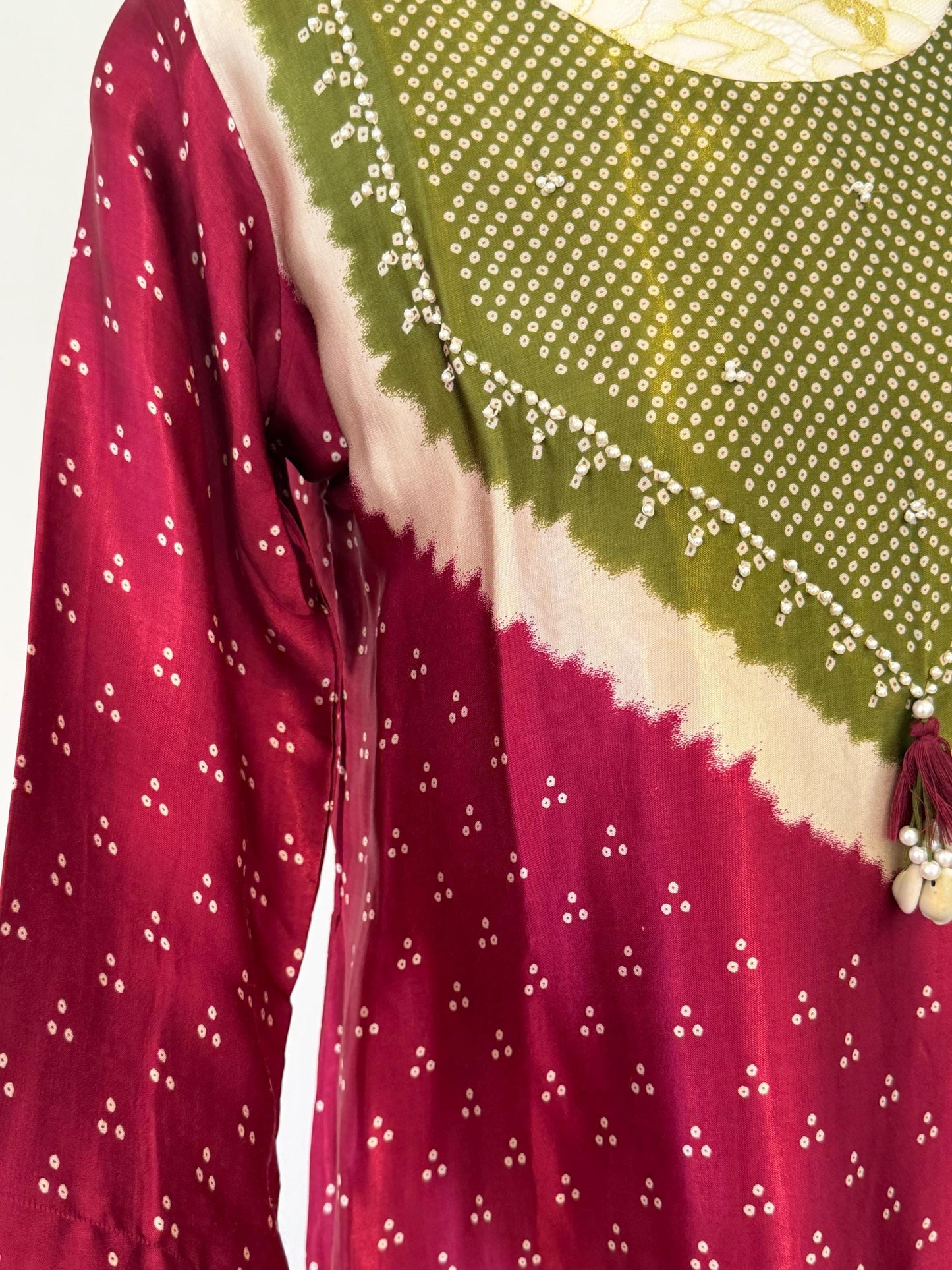 Maroon Gajji Silk Kurti Palazzo Set | Golden Polka Dot Indian Suit