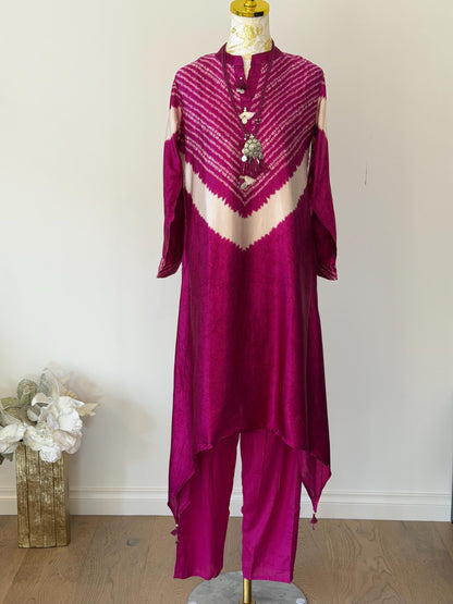 Wine Gajji Silk Kurti cord set