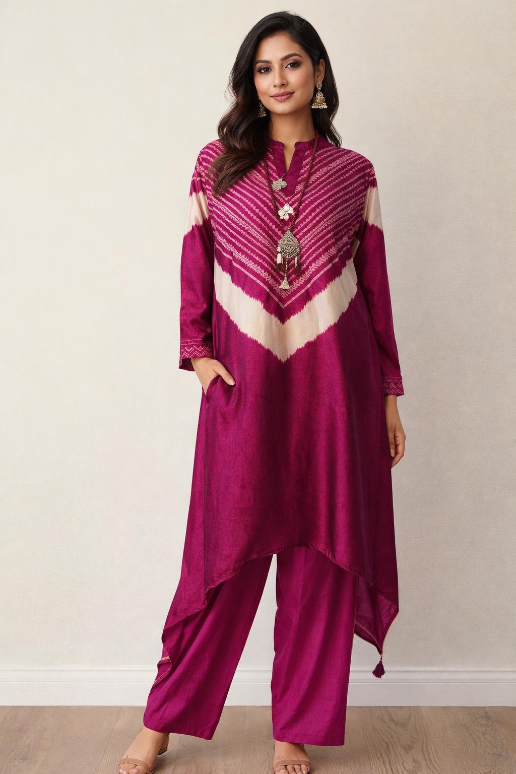 Wine Gajji Silk Kurti cord set