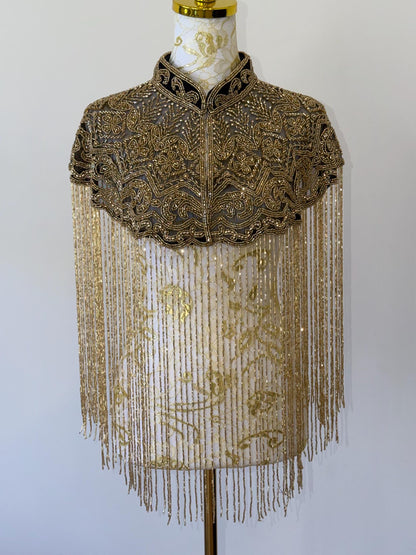 Black Gold Embroidered Cape Jacket