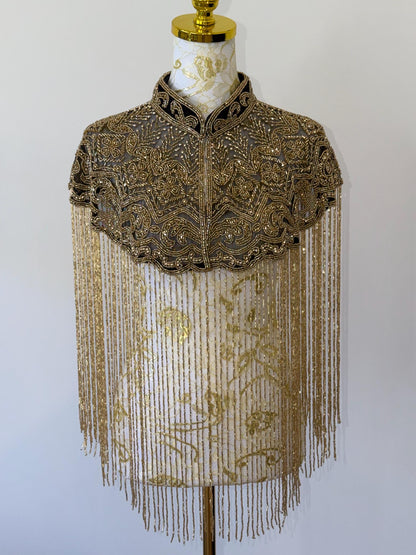 Black Gold Embroidered Cape Jacket