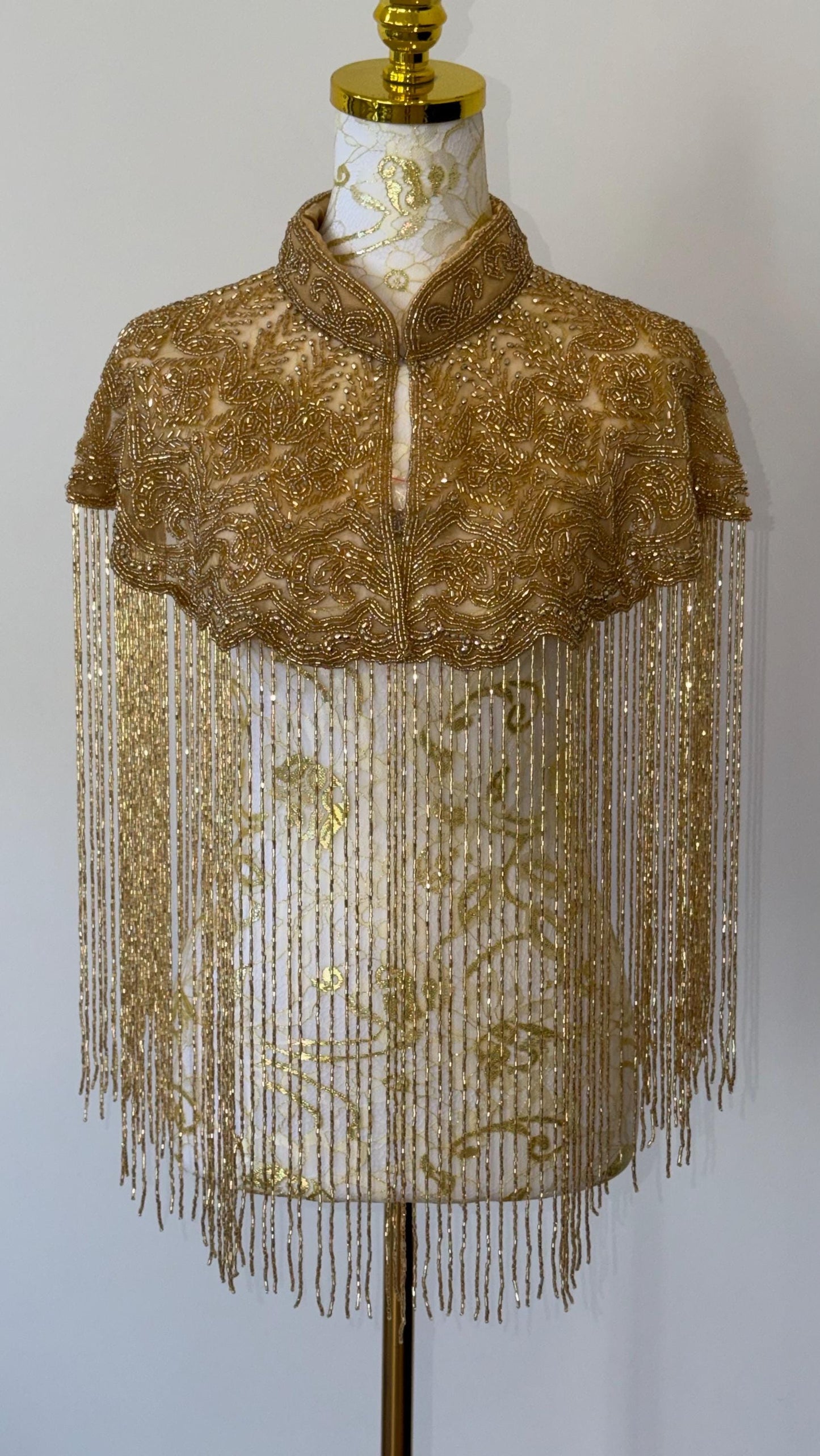 Gold Embroidered Fringe Cape Jacket