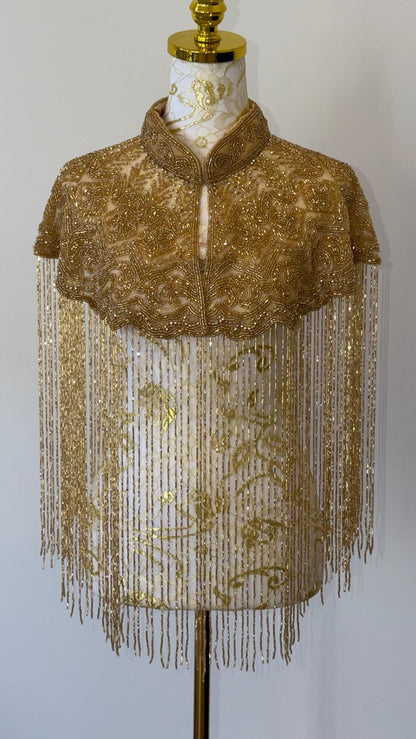 Gold Embroidered Fringe Cape Jacket