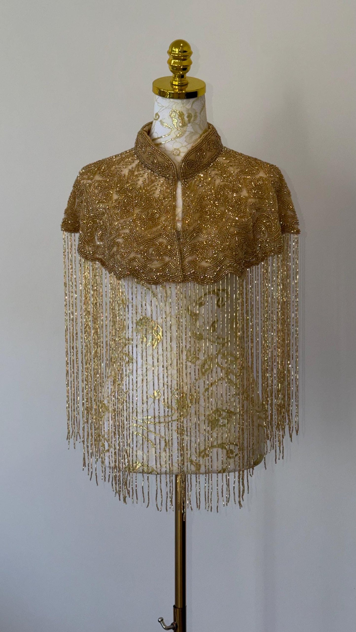 Gold Embroidered Fringe Cape Jacket