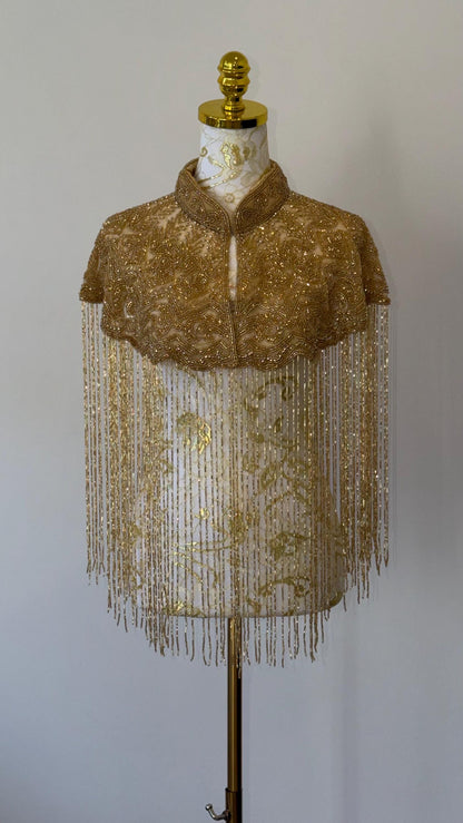 Gold Embroidered Fringe Cape Jacket