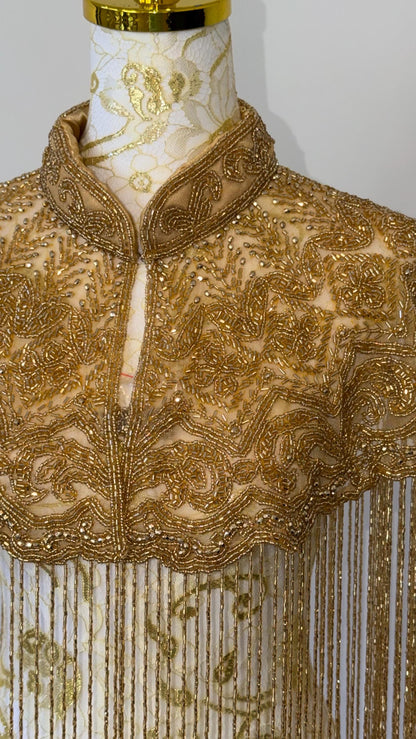 Gold Embroidered Fringe Cape Jacket