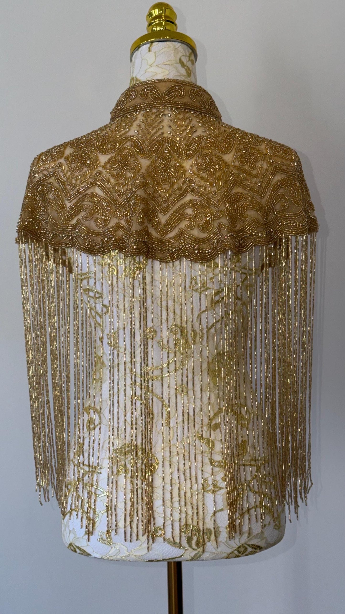 Gold Embroidered Fringe Cape Jacket