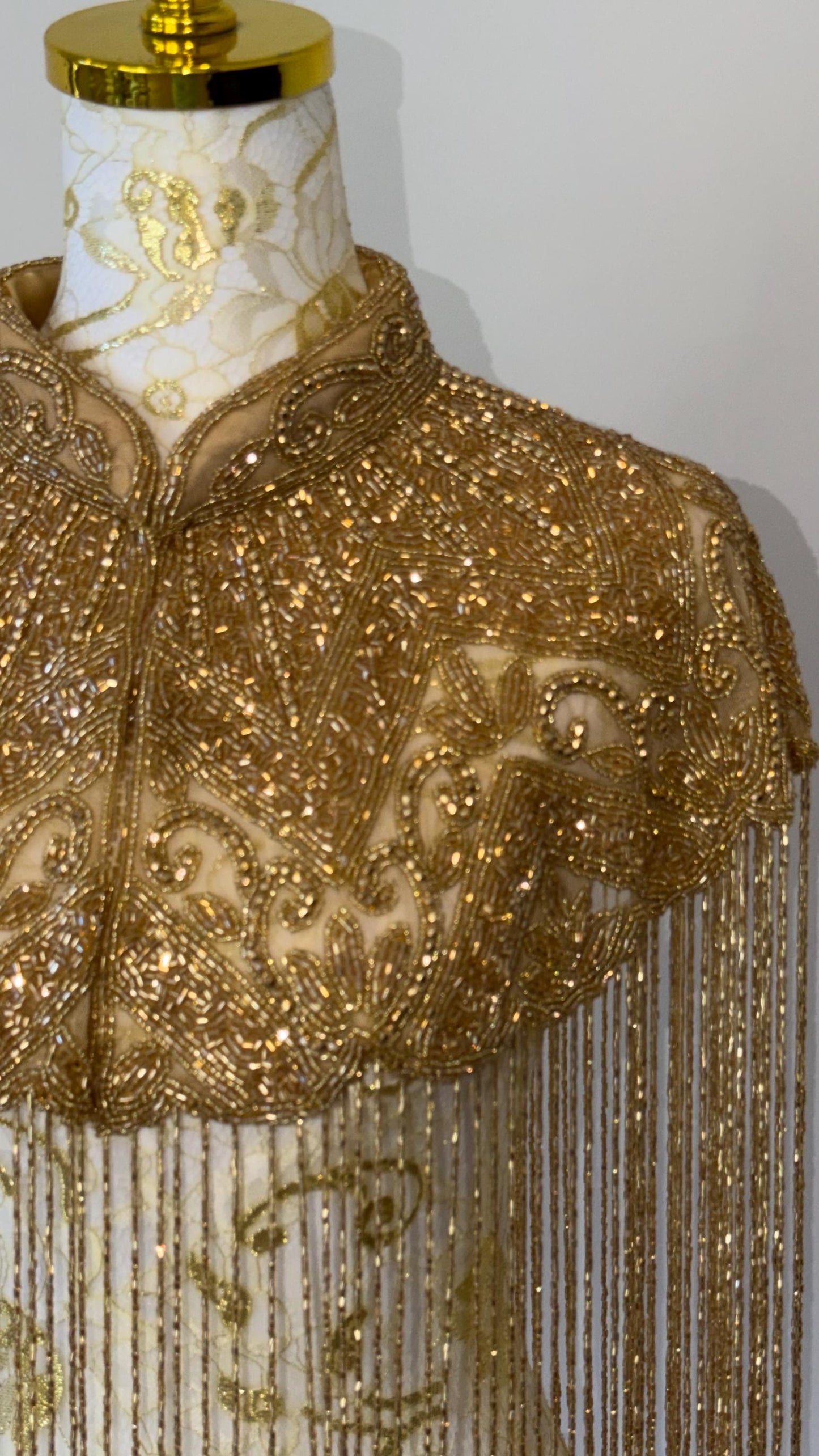 Gold Beaded Fringe Cape Jacket
