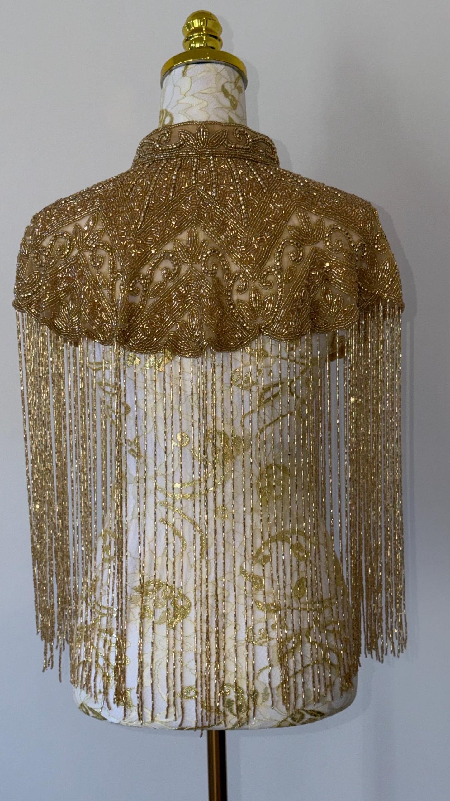 Gold Beaded Fringe Cape Jacket