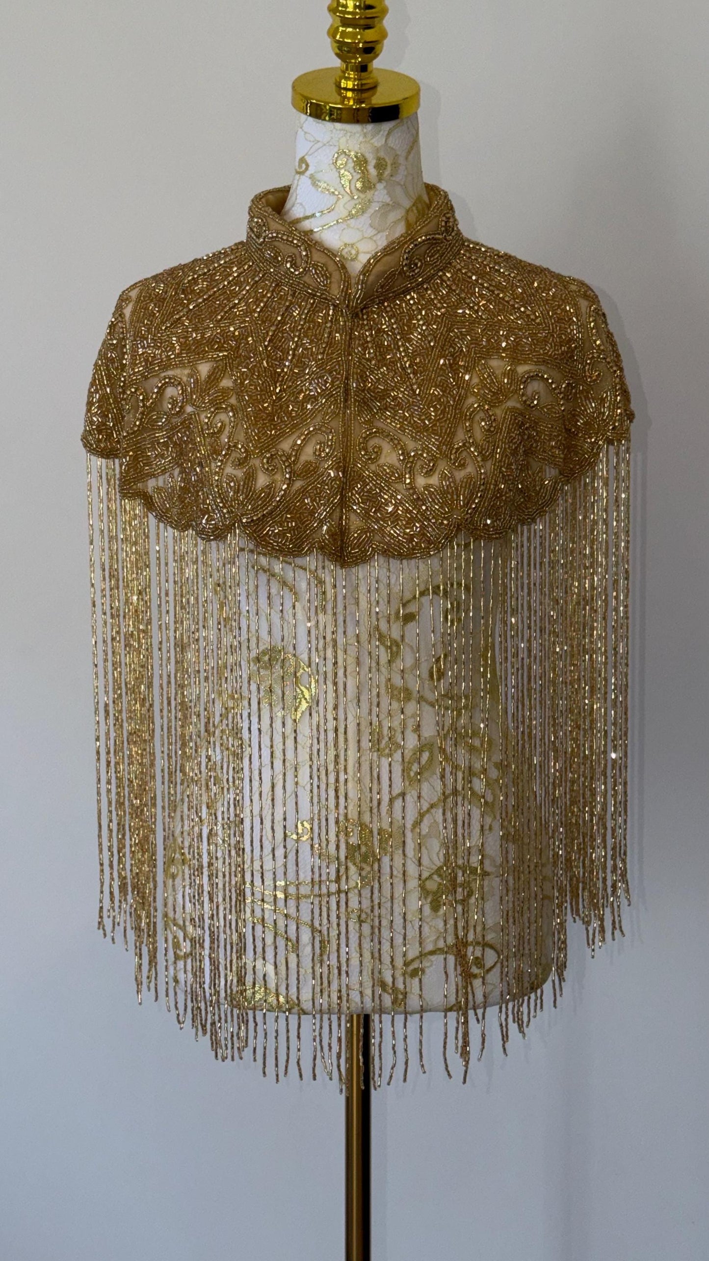 Gold Beaded Fringe Cape Jacket