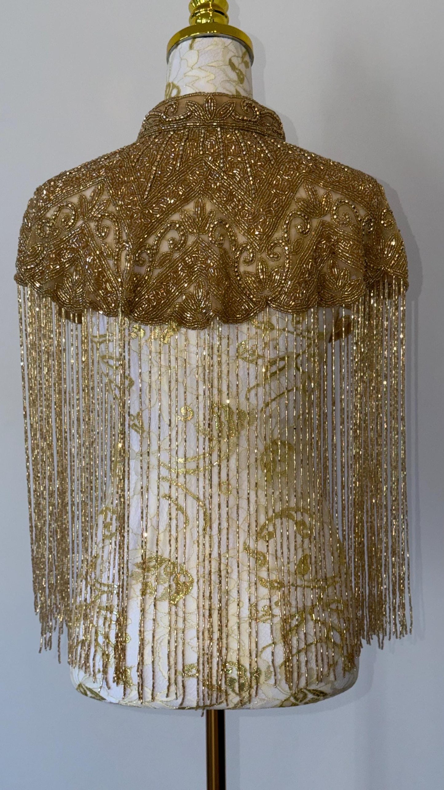 Gold Beaded Fringe Cape Jacket