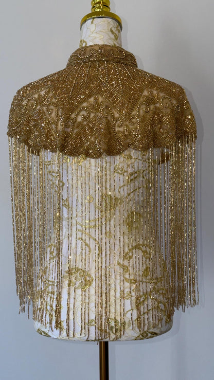Gold Beaded Fringe Cape Jacket