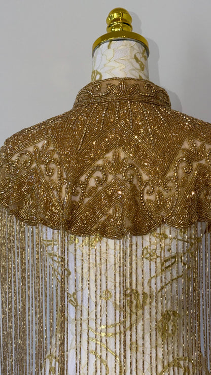 Gold Beaded Fringe Cape Jacket