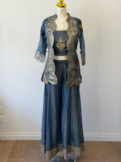 Blue Georgette Shimmer jacket indo western style