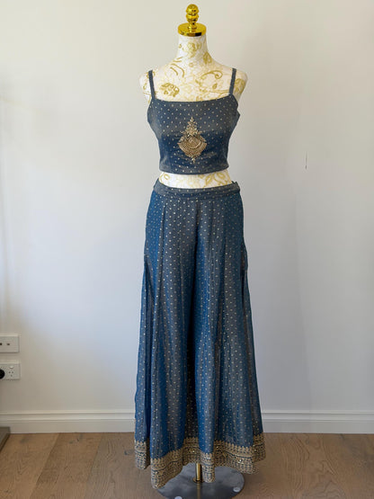 Blue Georgette Shimmer jacket indo western style