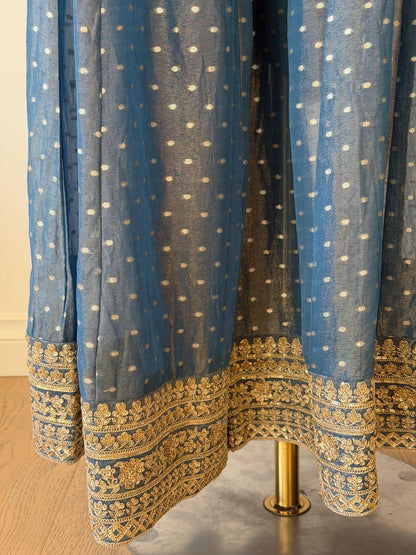 Blue Georgette Shimmer jacket indo western style