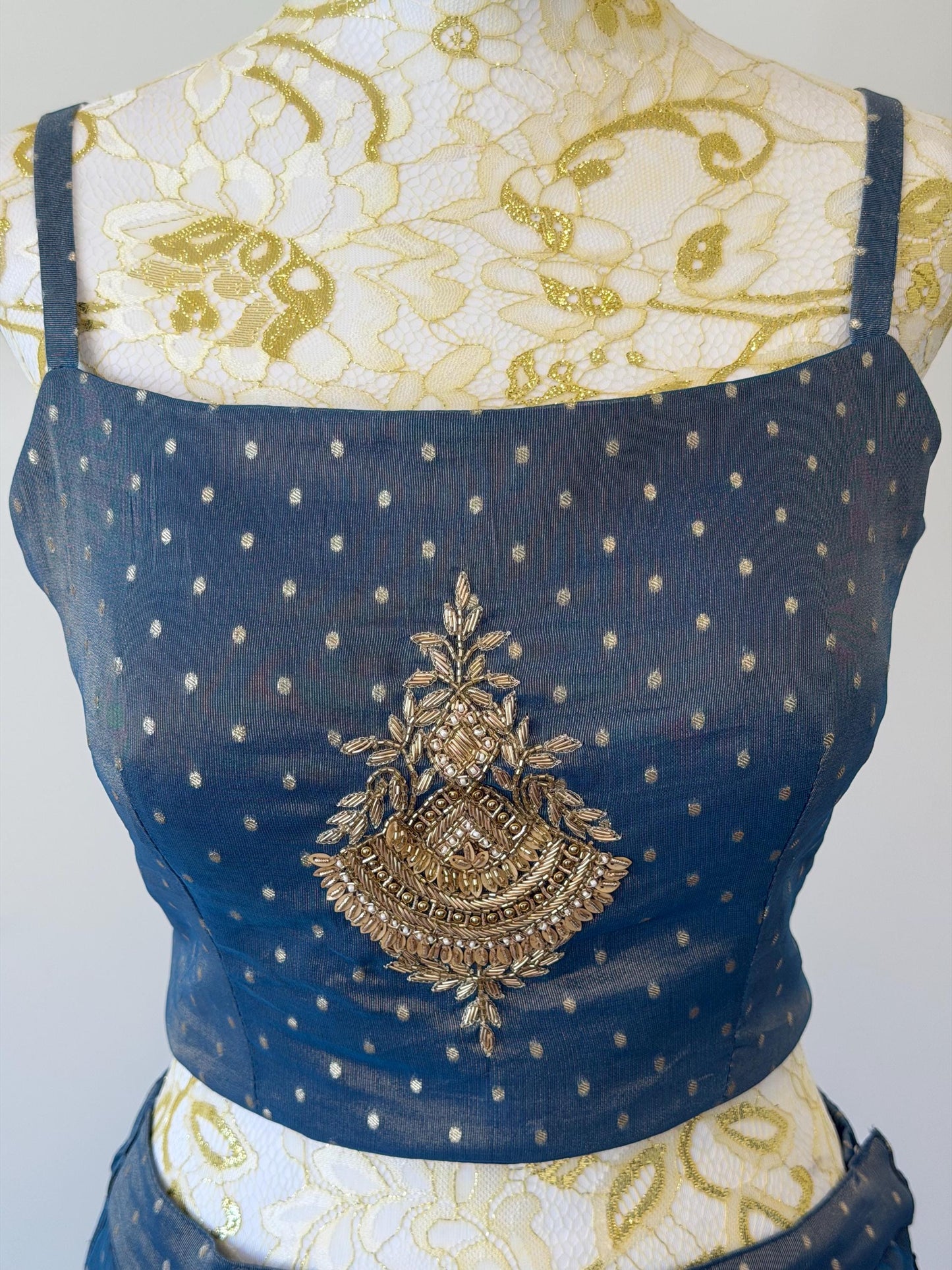 Blue Georgette Shimmer jacket indo western style