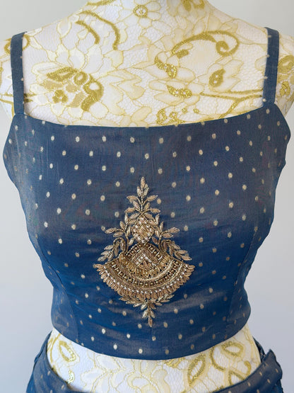 Blue Georgette Shimmer jacket indo western style