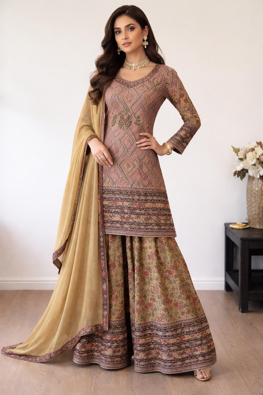 Crepe Digital Print Sharara Suit Set